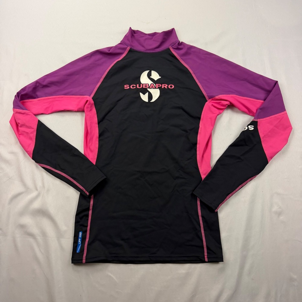 Scubapro Rash Guard Women Small Black Pink Purple UPF 80 Long Sleeve Swim Top